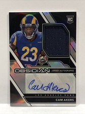 2020 Obsidian Cam Akers Los Angeles Rams Jersey Autographs Rookie Card No. 221. rookie card picture