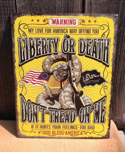 Dont Tread On Me Liberty Death Gadsden Flag Metal Sign Tin Vintage Bar Rustic