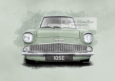 Personalised Ford Anglia 105e Art Print Poster Classic Car. A4/A3 Add Reg Number