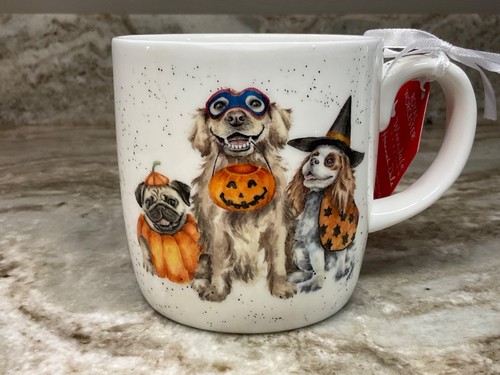 Halloween Coffee Mug Trick Or Treat Cute Dogs In Costumes Royal Worcester New - Picture 3 of 11