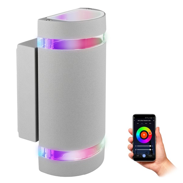 Zora Up Down Wandleuchte AußEn IP44 Grau Halbrund 2X Smart Rgb GU10 Led Wlan-image