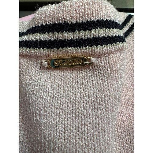 St. John Sport Pink Knit Cardigan Sweater Black Scroll Embroidery Petite P/2 - Picture 7 of 7