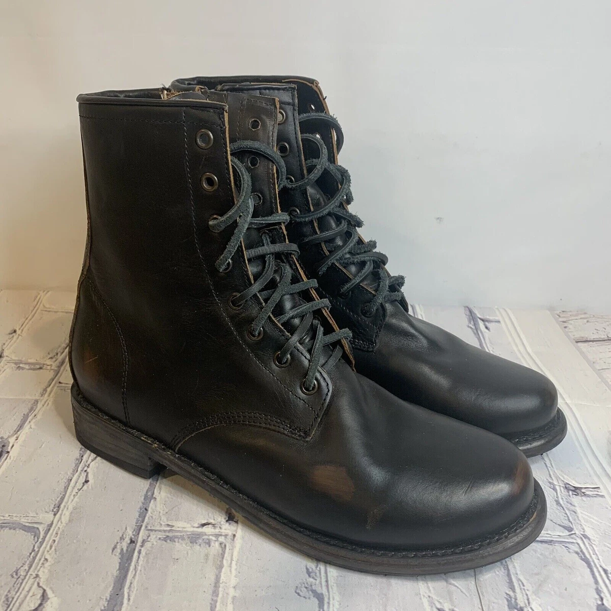 Freebird Manchester Black Leather Boots Womens 12 Combat Lace Up Mid Calf Boot