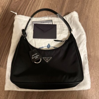 PRADA黒バック Black Prada Re-Edition 2005 Re-Nylon and Saffiano leather bag with