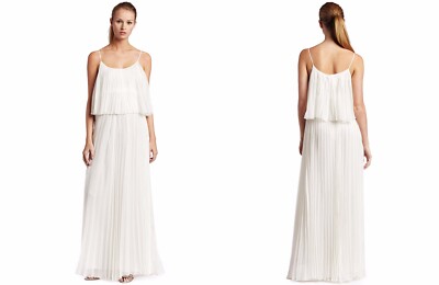 Halston Heritage Pleated Dress White Silk Maxi Wedding Engagement