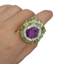 Natural Amethyst Rough Raw Peridot Finger Rings Anniversary Jewelry Adjustable