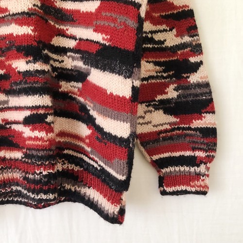 Hand Knitted Jumper Size M-L Red Black Wool Handmade Knit Sweater Pullover - Picture 5 of 9