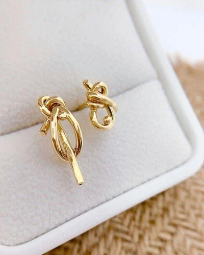 Pure 18K Yellow Gold Lucky knotted Asymmetric Stud Earrings Women 0.4-0.6g - Picture 9 of 9