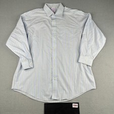 Brooks Brothers Non Iron Shirt 17 Blue Check Casual Button Up Long Sleeve Mens