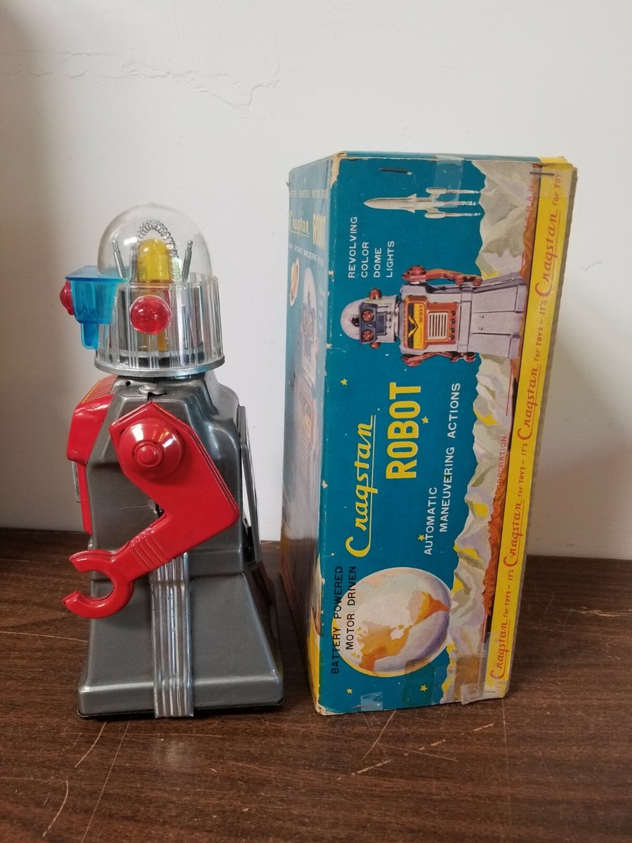 1960's CRAGSTAN JAPAN TIN BATTERY OP SILVER SKIRTED ROBOT 1960's CRAGSTAN JAPAN TIN BATTERY OP SILVER SKIRTED ROBOT