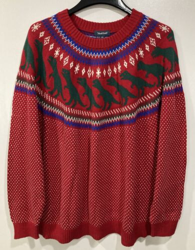 ModCloth T-Rex Dinosaur Bird's Eye Red Christmas Sweater Ugly 3X NWT