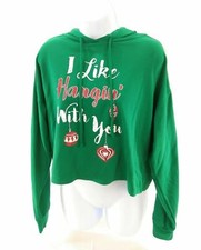 Queen Bees Womens Green Christmas Crop Top Size Large