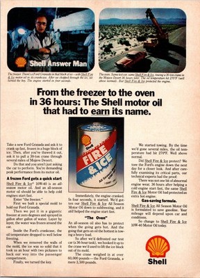 Shell Vintage Magazine Ad Fire & Ice Motor Oil 10W-40 1970s Automotive Gas Oil