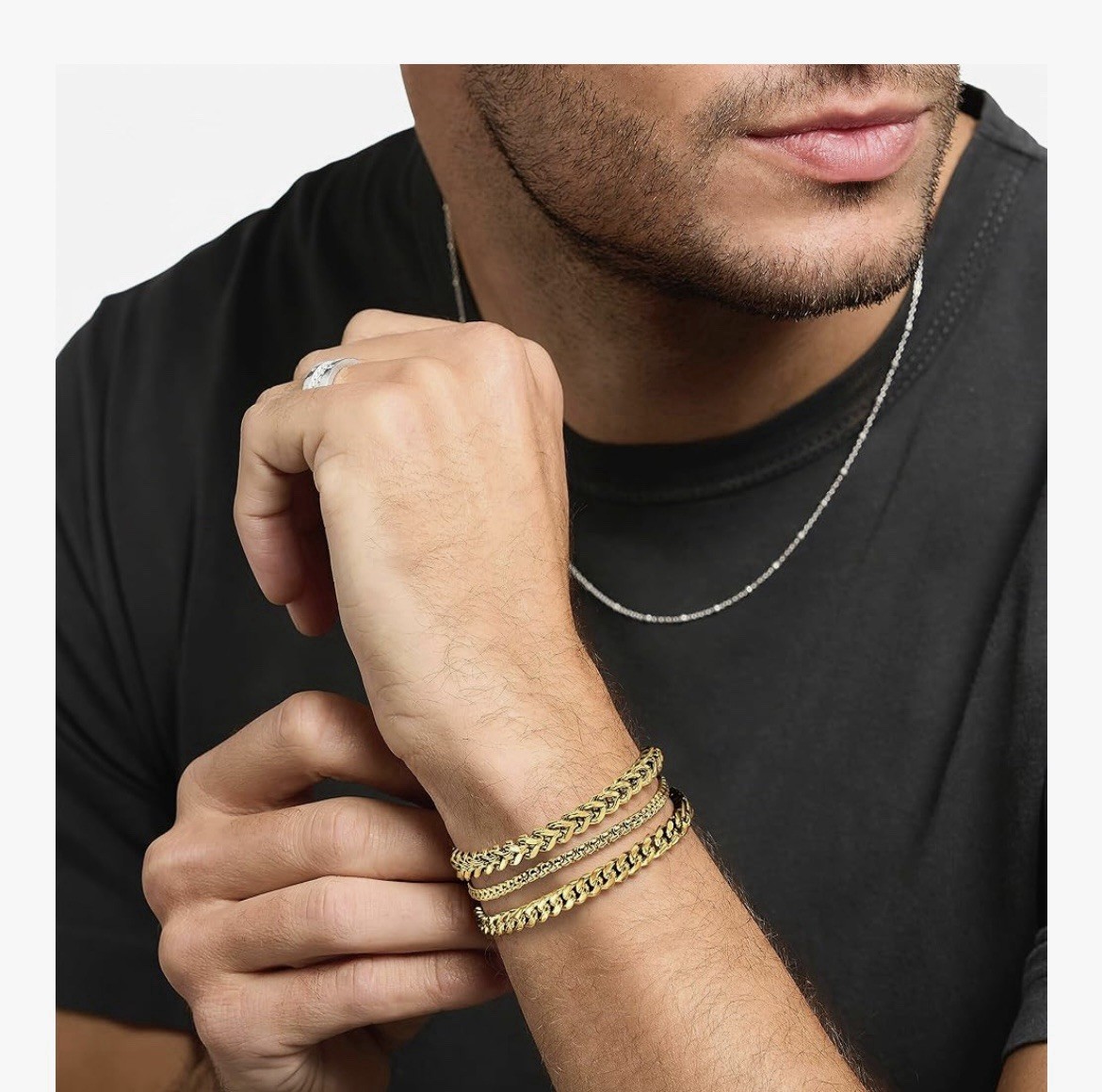 Golde bracelet for men Cuban chain bracelet set waterproof stainless steel bra