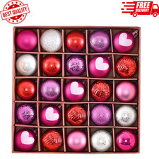 25PCS Valentine's Day Shatterproof Heart Ornaments 1.18in Pink Red Tree Set Pack