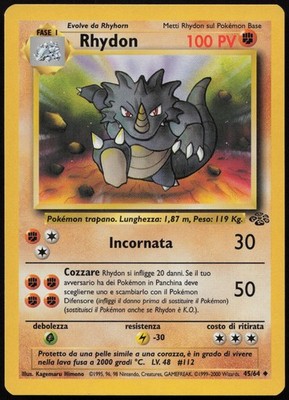 Pokemon TCG RHYDON 45/64 EXCELLENT JUNGLE UNCOMMON ITA 2000