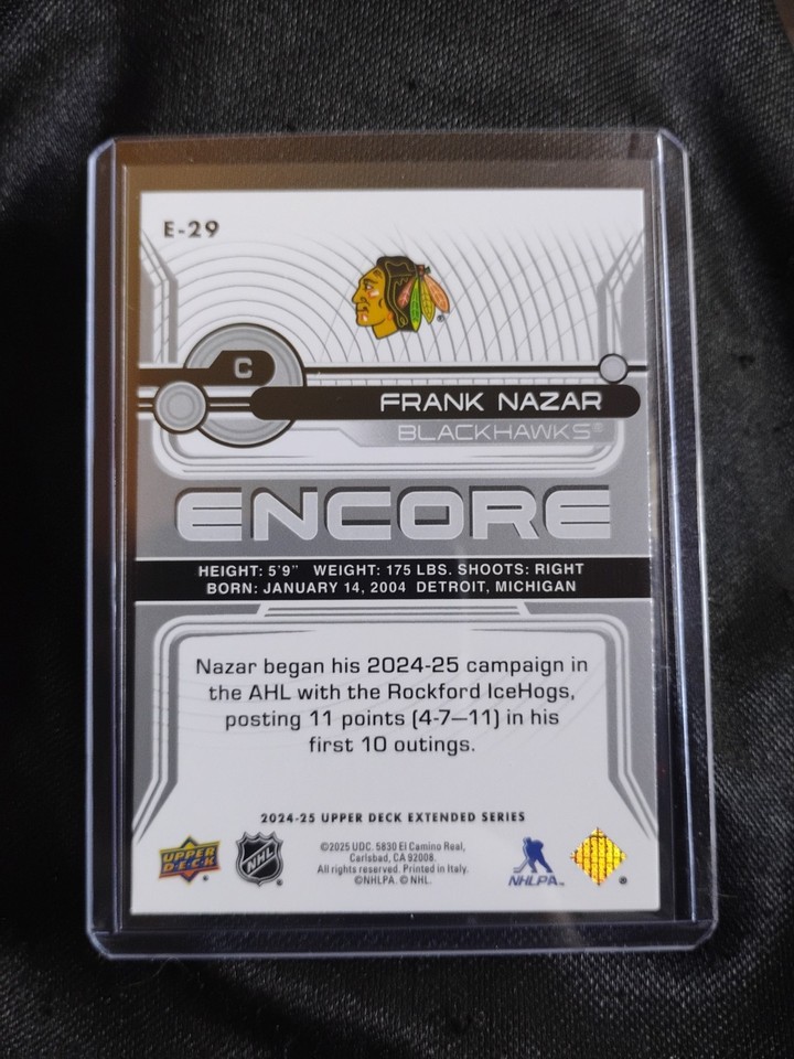 24 25 Upper Deck Extended Series Encore Frank Nazar Rookie E-29 | eBay