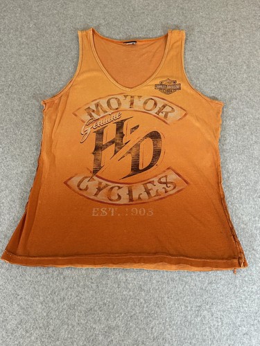 Harley Davidson Tank Top Womens Medium Orange Biker Motorcycle New York HD Shirt