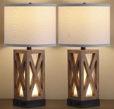 Set of 2 Wood Table Lamp with 3 Color Temperatures, Nightstand Table Lamp wit...