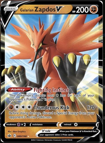 Pokemon TCG - Galarian Zapdos V 080/198 Chilling Reign - NM (Free Shipping $5+)