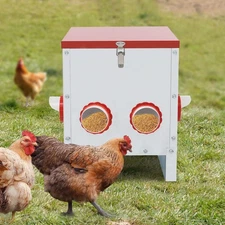 6-Hole Automatic Chicken Feeder Metal Poultry Feeder Weatherproof 22.05lbs Feed