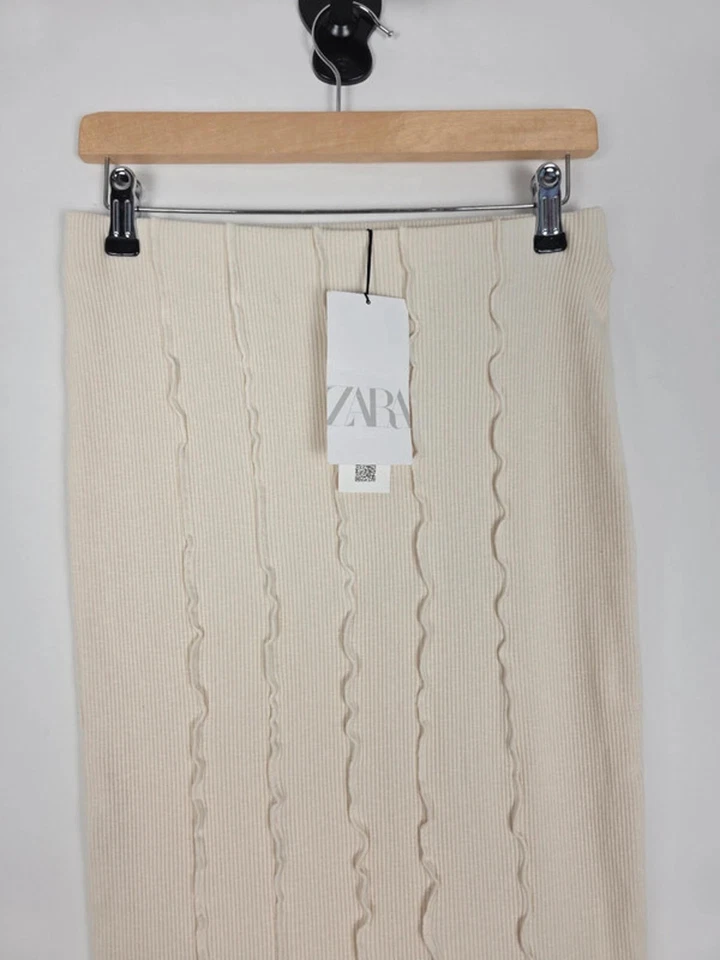 ZARA Knit Skirt Womens | UK M | Ribbed Cream Knitted Midi Skirt - Image 2 of 4