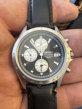 Seiko Chronograph Watch Panda Dial 7T62-OcmO new battery 7t62-0cm0 black dial 