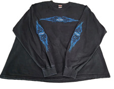 VINTAGE HARLEY DAVIDSON LONG SLEEVE SHIRT BLACK BLUE FLAMES 2005 BIKER SIZE 2X