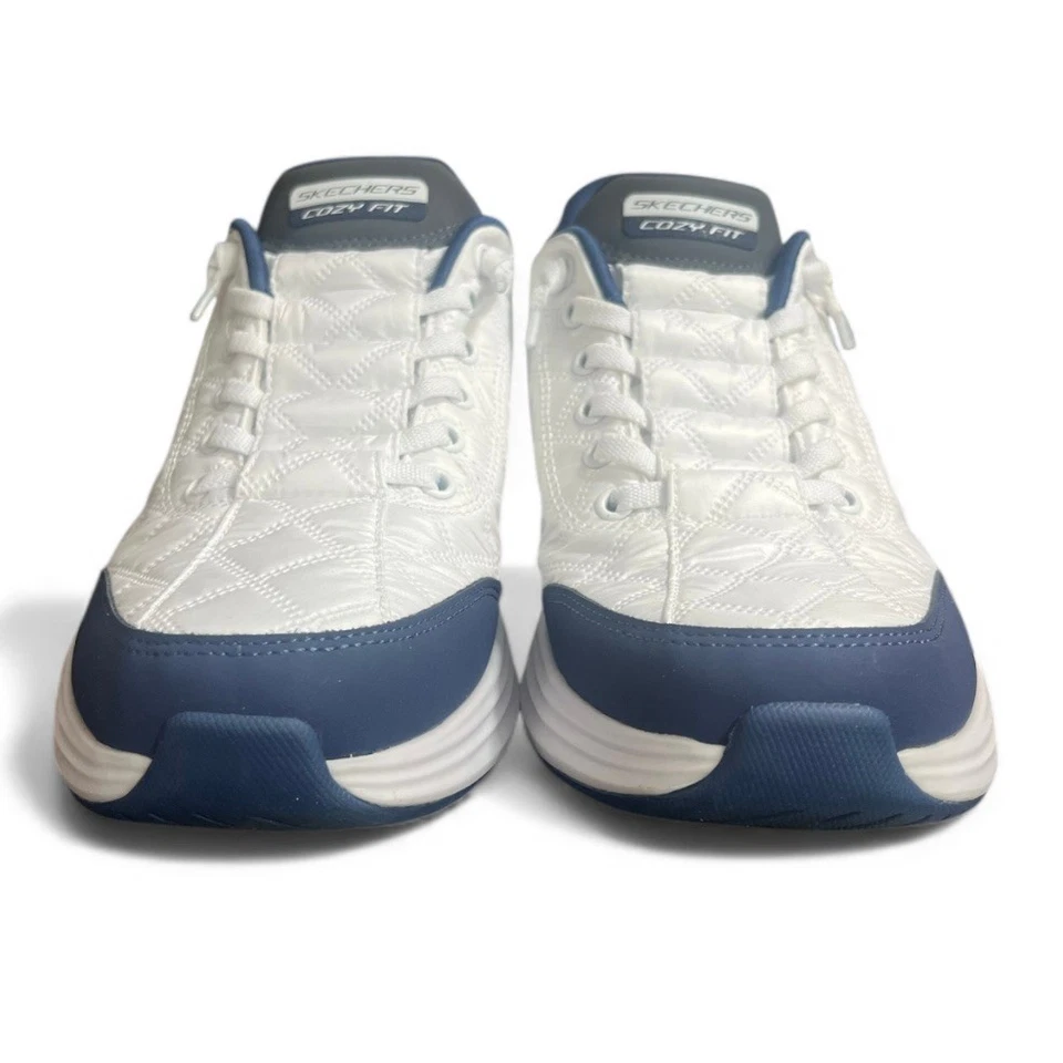 Zapatillas deportivas Skechers manos libres calce acogedor blancas azules acolchadas para mujer talla 9 Foto 3 de 4