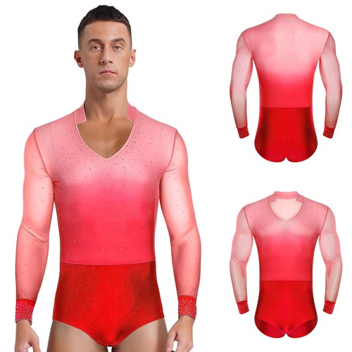 Mens Glitter Latin Ballroom Samba Dance Outfit Long Sleeve Bodysuit Nightclub - Picture 37 of 87