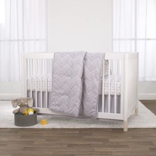 Little Love by NoJo Grey and White Chevron 3 Piece Crib Bedding Set - Comfort...