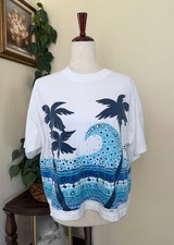 Vintage 90s Ocean Pacific Cropped T-Shirt Single Stitch Blue Wave One Size OS