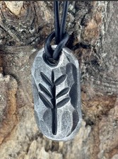Beltane May Tree Rune pendant with adjustable leather Necklace, Blacksmith