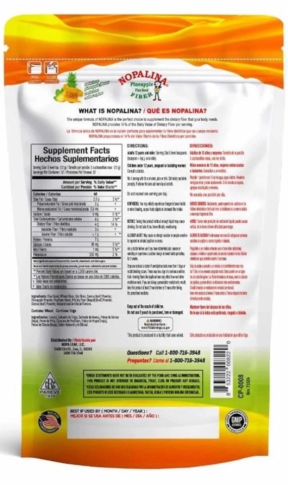 NOPALINA Piña Linaza Fibra 16oz Red. Wt. Foto 2 de 4