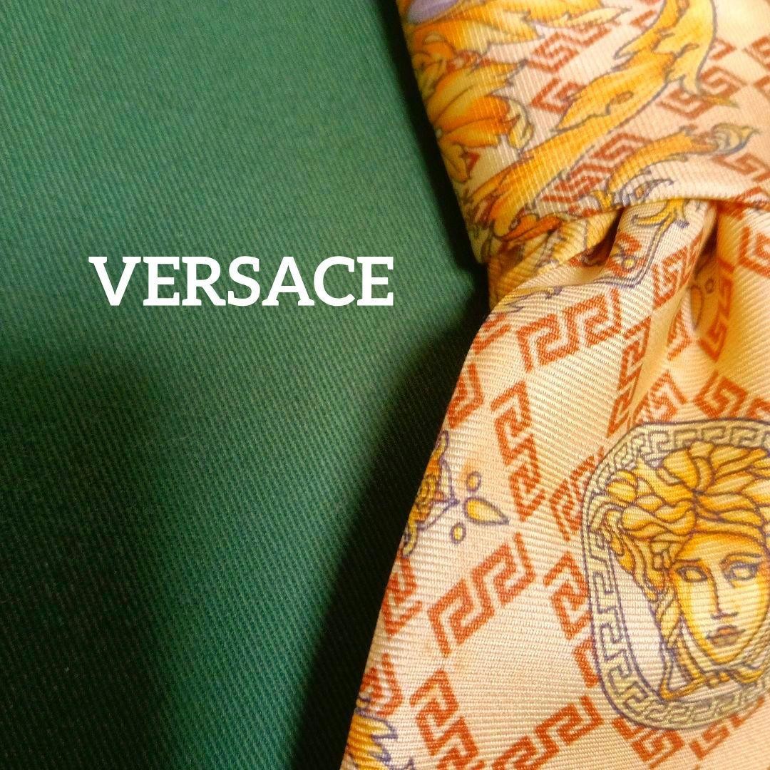 Auth Versace Tie Allover Pattern Yellow Mens Neck… - image 1