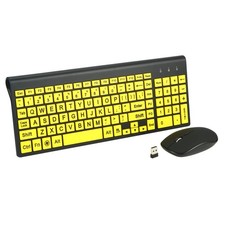 Yellow Large Print Wireless Keyboard and Mouse Set Visually Impaired Kids