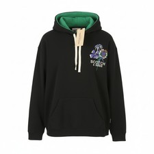 Image of SCOTCH & SODA Men Hoodie M Black Cotton Embroidered Kangaroo Pocket Pull On