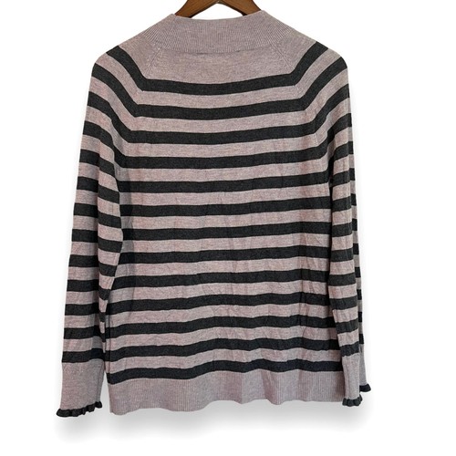 LOFT Petities Size MP Gray Striped Mock Neck Pullover Sweater Lightweight - Picture 7 of 7