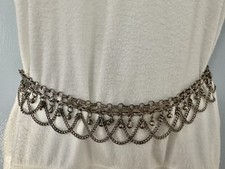 VTG Silver Tone Chain Belt Star Links Dangle Bells Boho Belly Dancer 29"