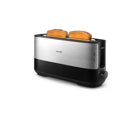 Philips Langschlitz Toaster inkl. Brötchenaufsatz, Metall, Schwarz (HD2692/90)