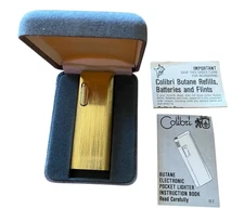 Colibri Lighter Gold Pocket Butane Electronic Instruction Booklet & Case Vintage