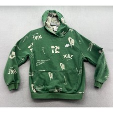 Nike Sweatshirt Boys XL Green All Over Print Logo Graphic Hoodie Pullover