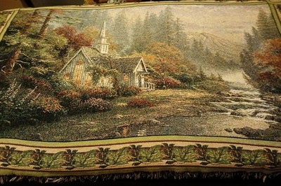 Thomas Kinkade Painter of Light Cottage Woven Tapestry Style Throw Blanket 66x43