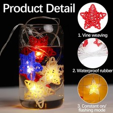 Red White And Blue Star Lights 4th Of July Decorations, 15FT 30 LED 3D Star Stri