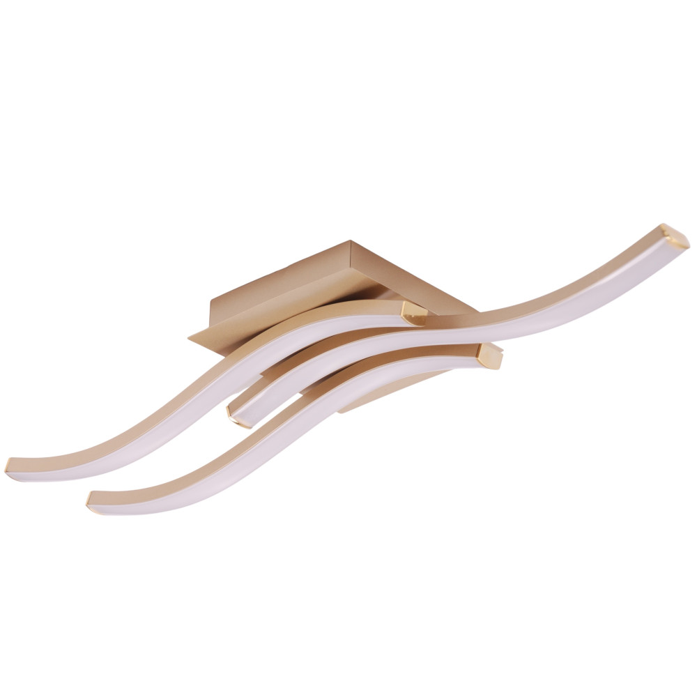 Modern Triple Wavy Strip Flush LED Ceiling Light Fixture in Matte Gold Sand b...