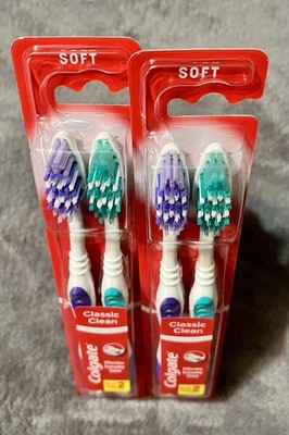Two Colgate Classic Clean Soft Bristles Toothbrushes with Tongue Cleaner 2-Pack
