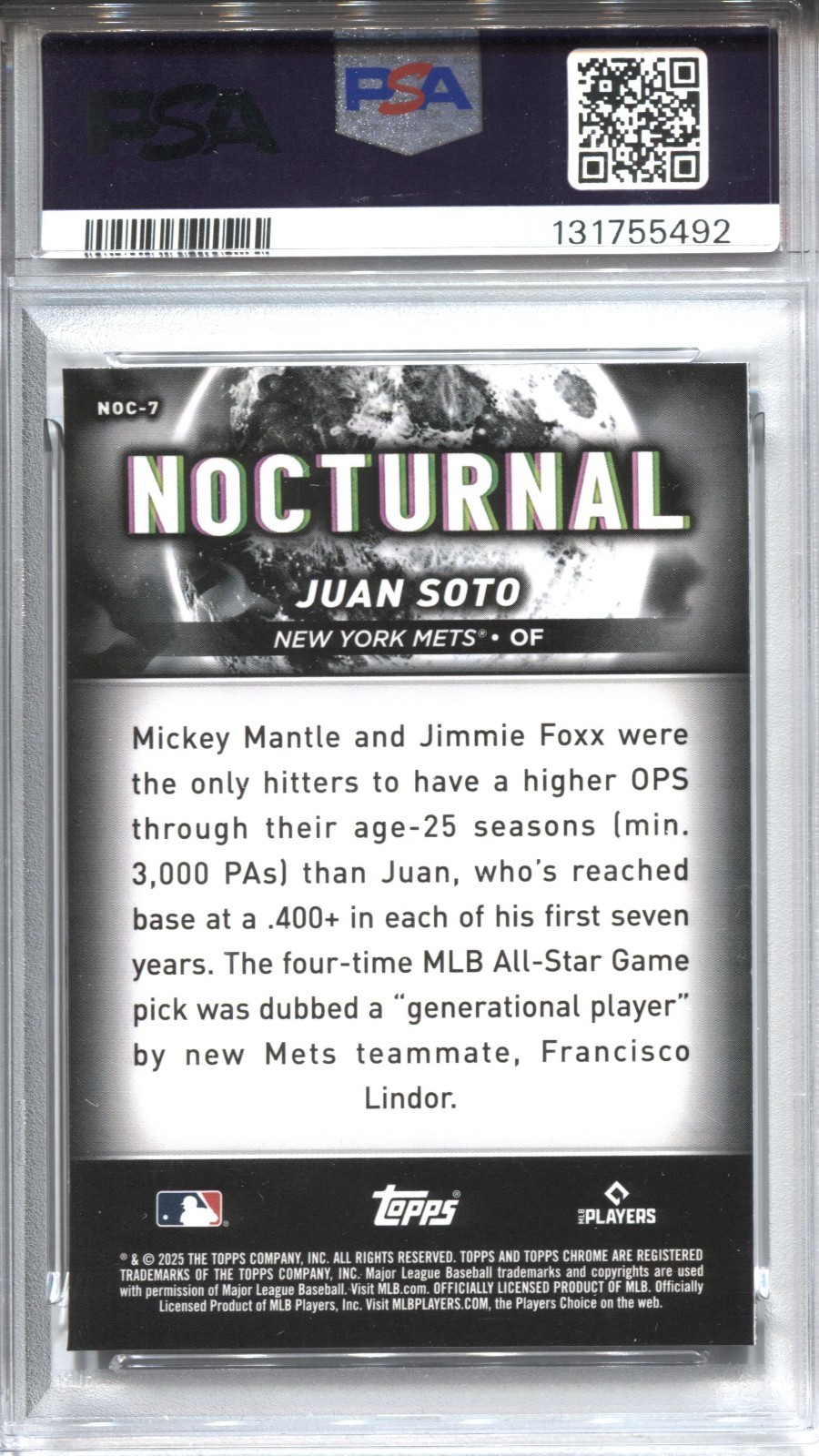 2025 Topps Chrome Black - Nocturnal Juan Soto #NOC-7 PSA 9 view 2