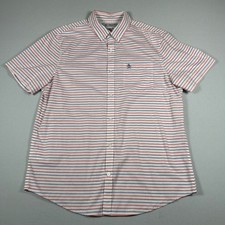 Original Penguin by Munsingwear Men  s Button Front Striped Shirt Large Red Blue