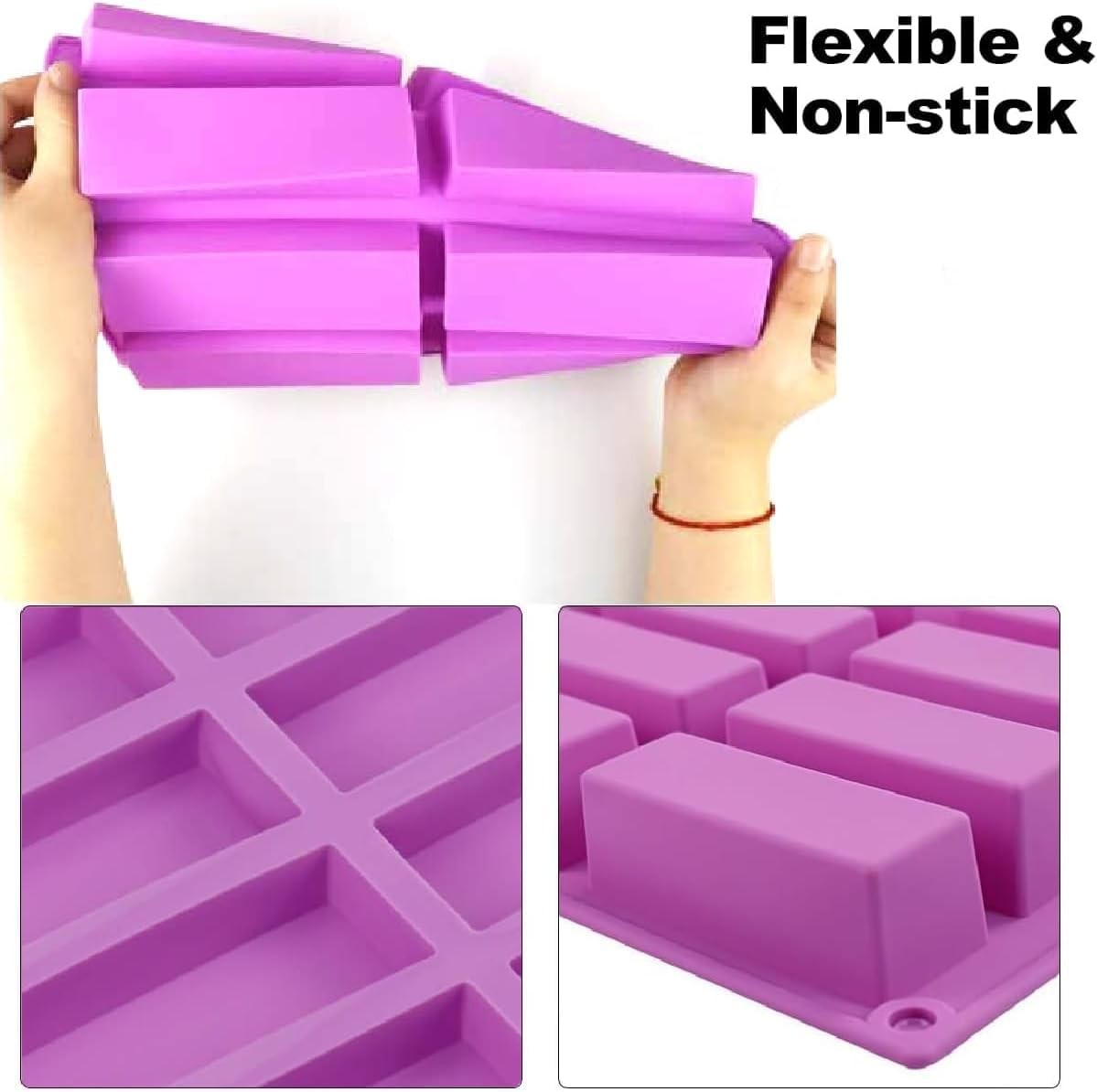 2 Pack 8-Cavity Granola Bar Mold Silicone Rectangle Energy Bar Molds