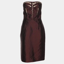Dolce Gabbana Burgundy Satin and Leather Tube Midi Dress M